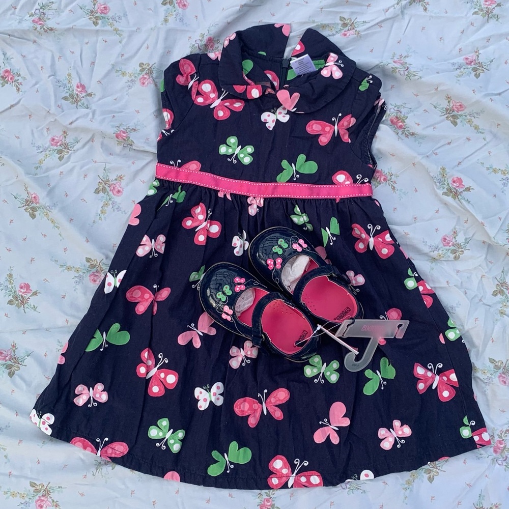 GYMBOREE navy blue butterfly dress and shoe set